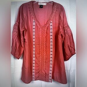 Urban Mangoz Womens Pink Embroidered  Boho Pink Blouse Top 100% Cotton XL